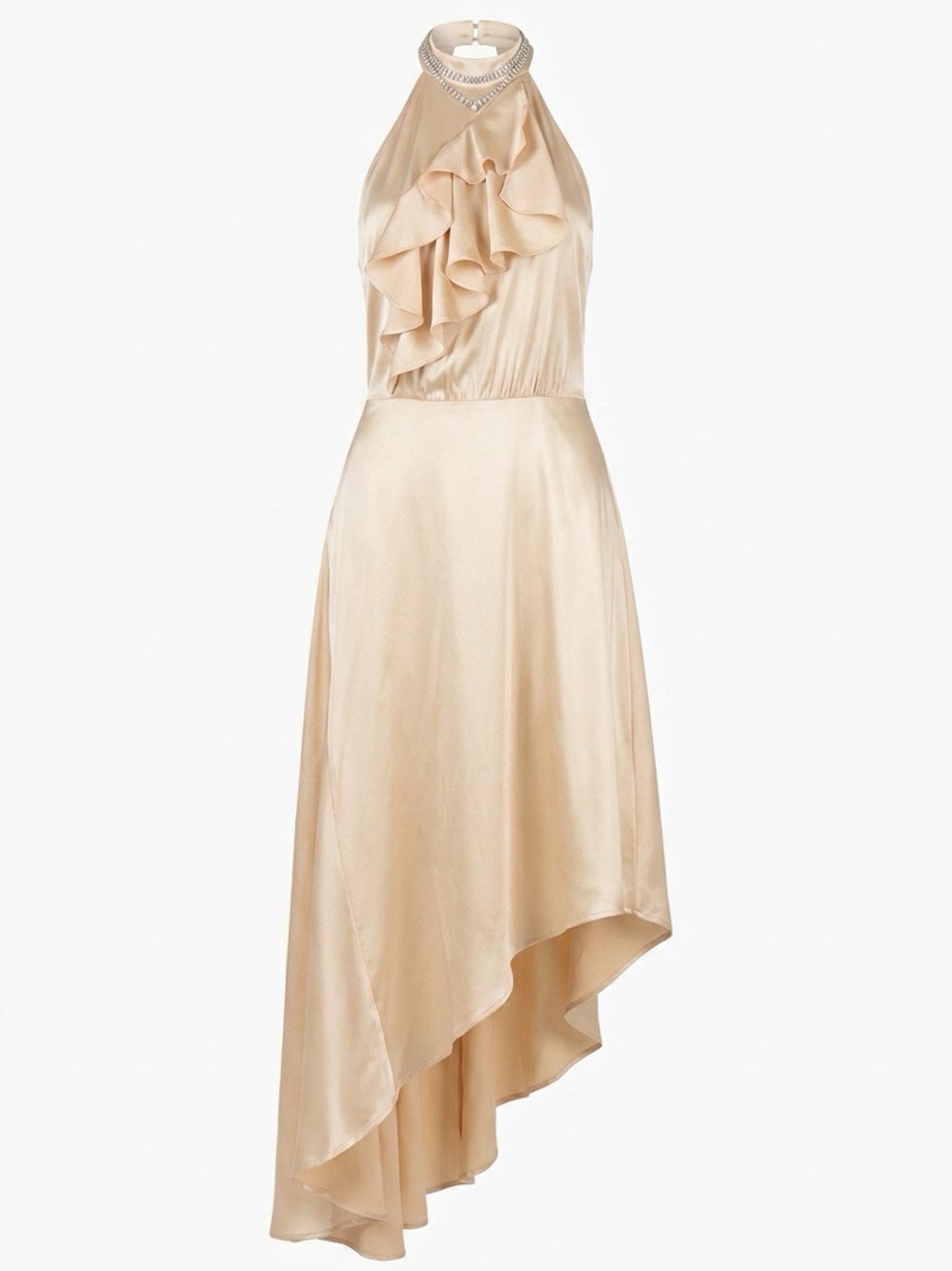 Nikolaki Asymmetrical Satin Dress in Cream